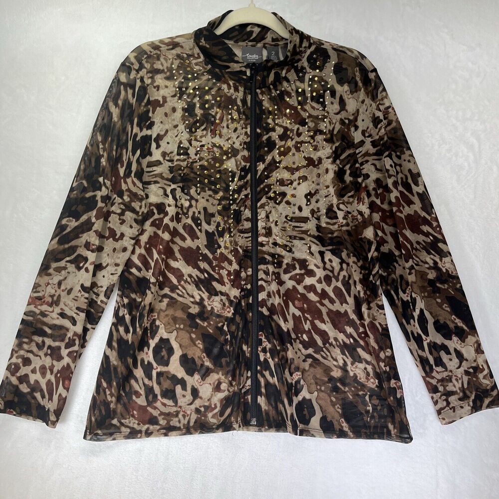 Chico’s Travelers Full Zip Jacket‎ Women’s Sz Large/12 (2) Sheer Animal Leopard